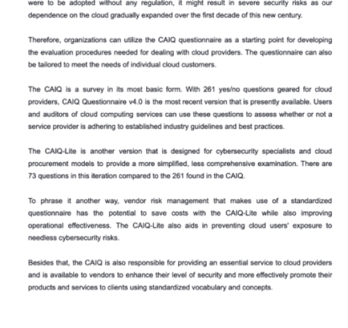 Consensus Assessments Initiative Questionnaire