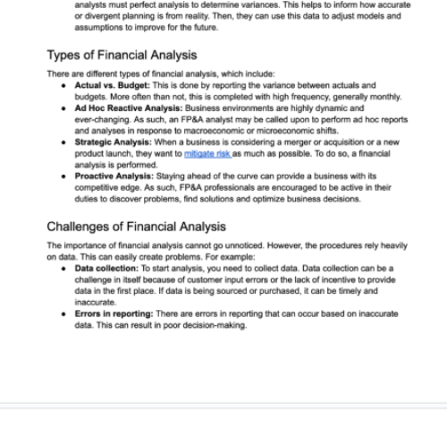 Financial Analysis and Planning